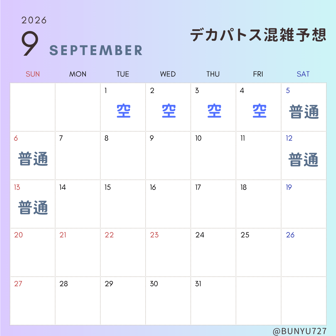 デカパトス混雑予想2026年9月