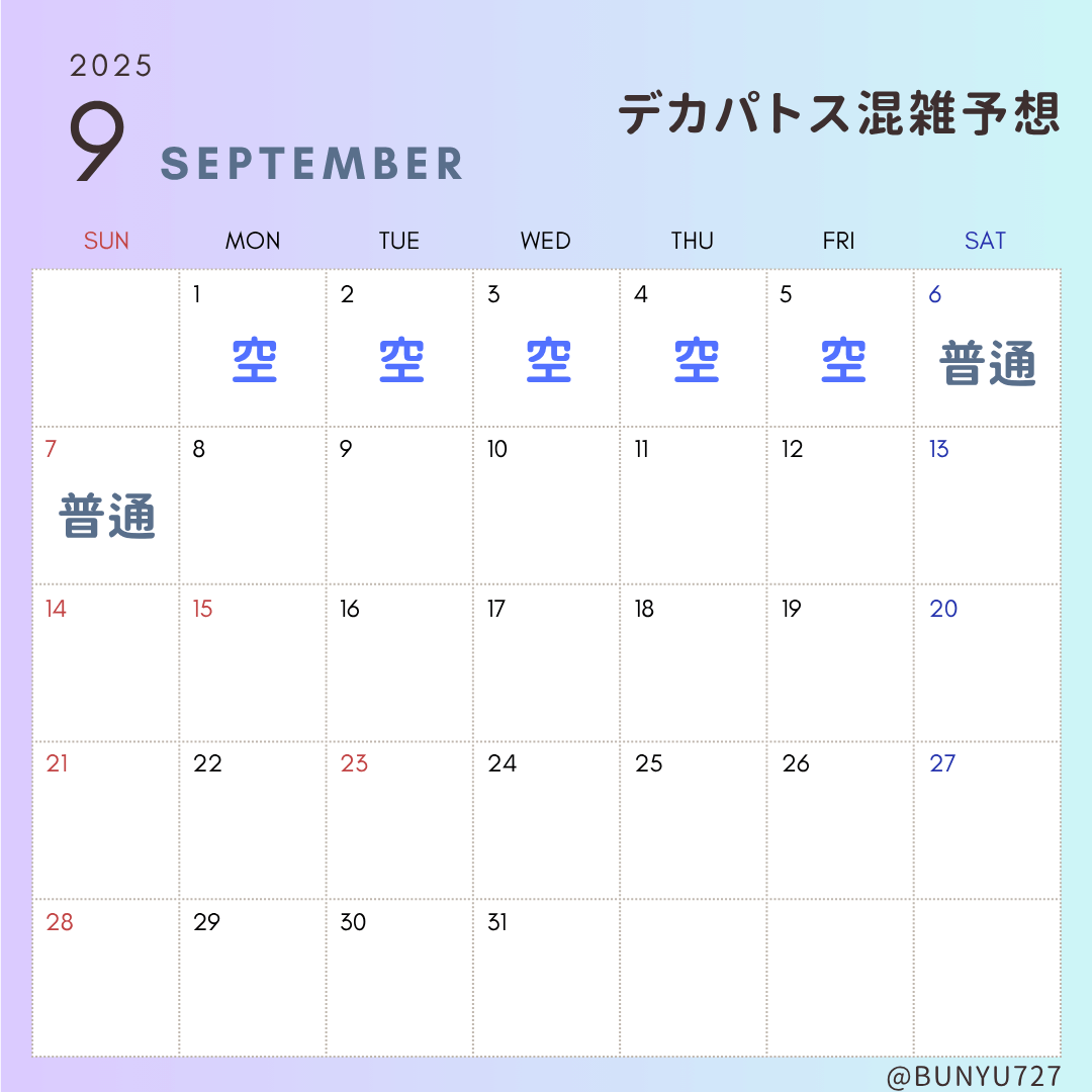 デカパトス混雑予想9月